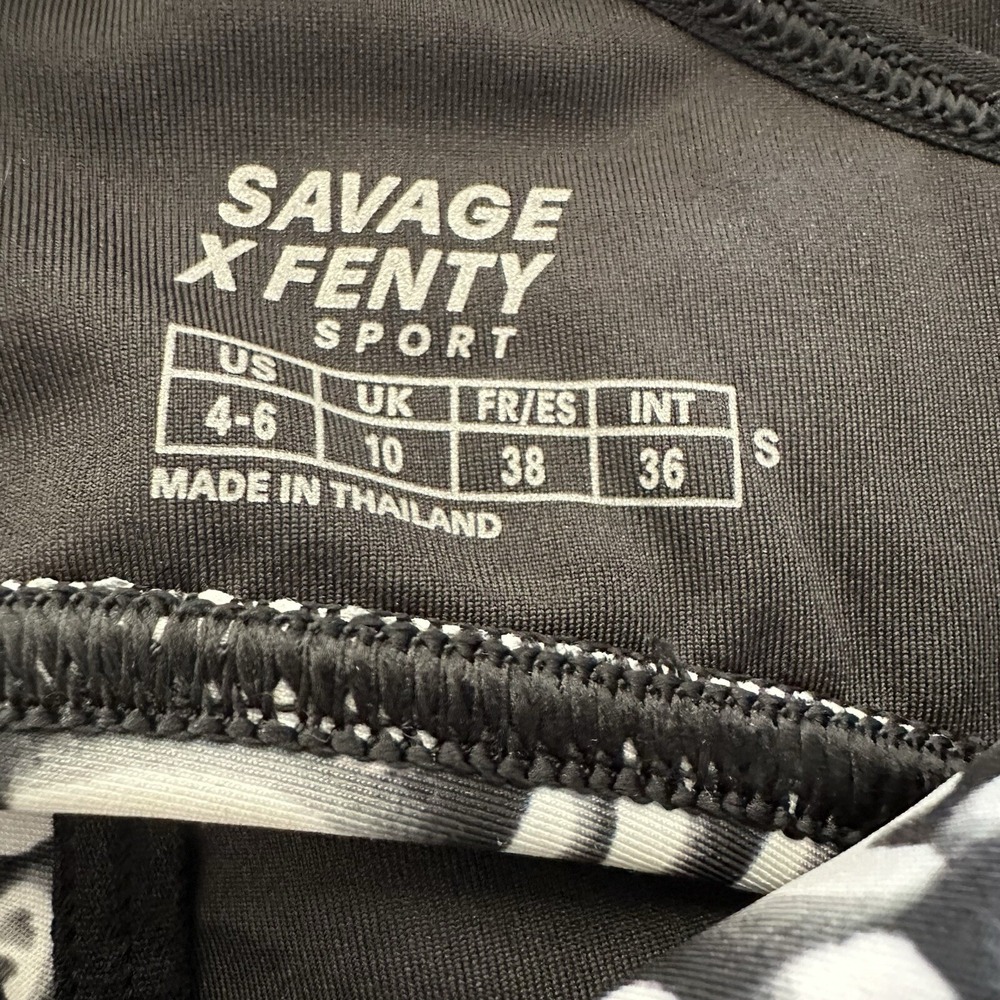 Savage X Fenty Sport Rihanna Animal Print Mesh High Leg Bodysuit Black White S - Picture 10 of 11
